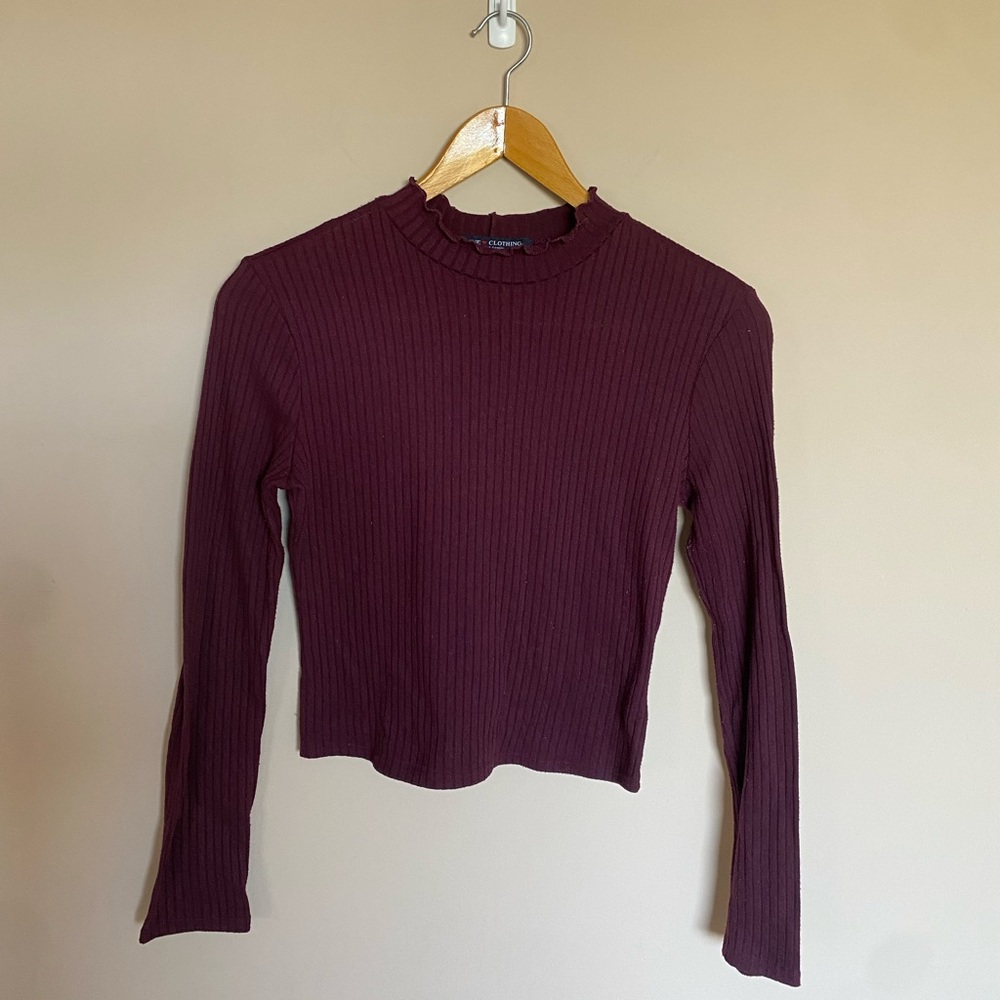 maroon mock neck long sleeve